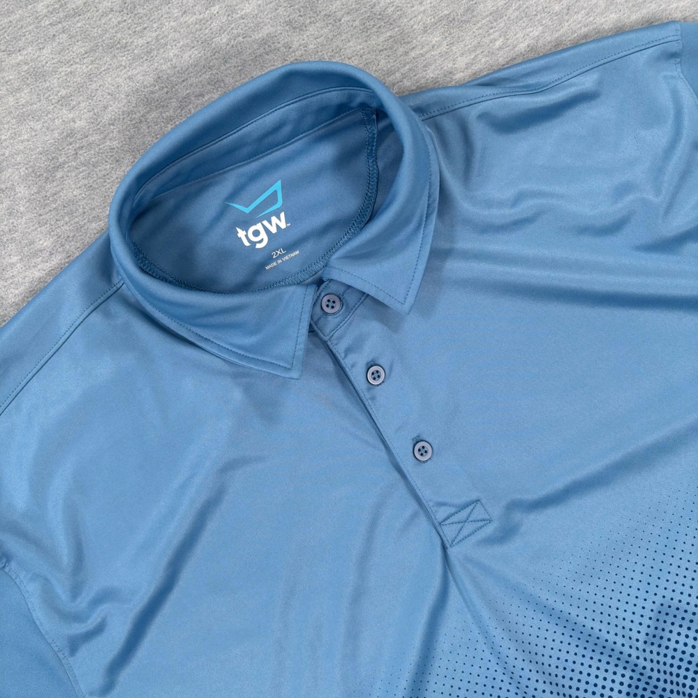 TGW Mens Blue Ombre Gradient Dot Performance Golf Polo Shirt 2XL Short Sleeve